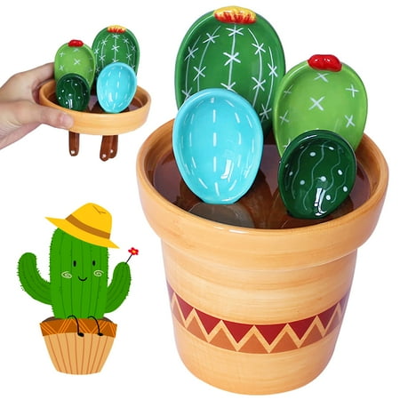 

Cactus Spoons and Cups Set Cute Ceramic Spoons Baking Cacti Spoon with Holder for Milk Powder Sugar Salt Wet Dry Ingredients Kitchen Home Small Decorations Ornaments C49