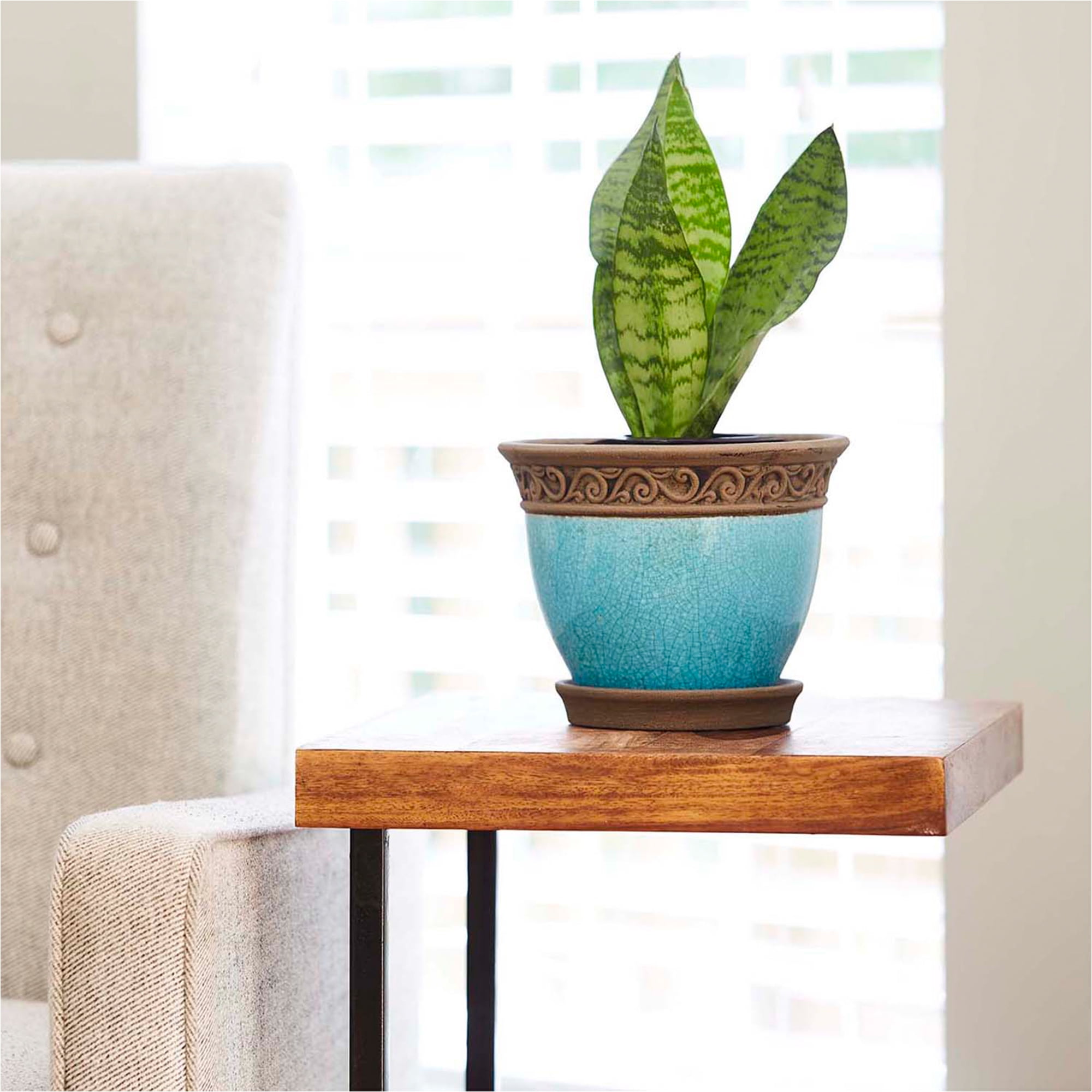 Southern Patio Cadiz 8in Ceramic Planter Pot w/Saucer, Teal (2 Pack)