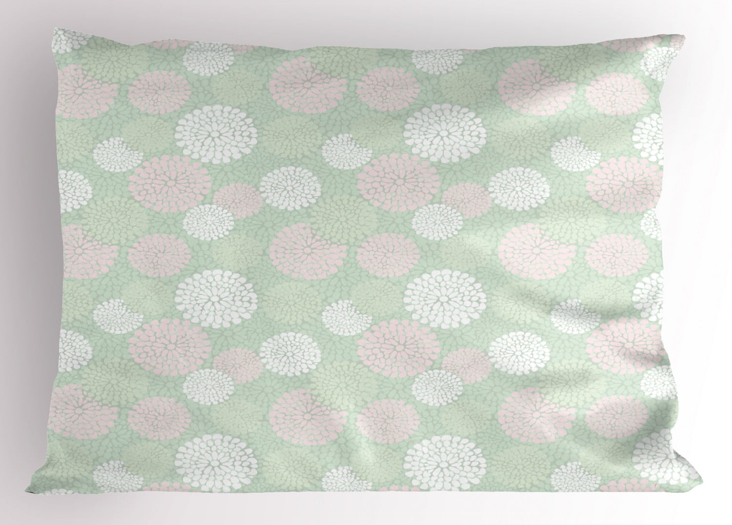 Mint Pillow Sham Dahlia Flowers in Pastel Tones Spring Blooms Theme Floral Pattern, Decorative Standard Size Printed Pillowcase, 26 X 20 Inches, Almond Green White Pale Pink, by Ambesonne