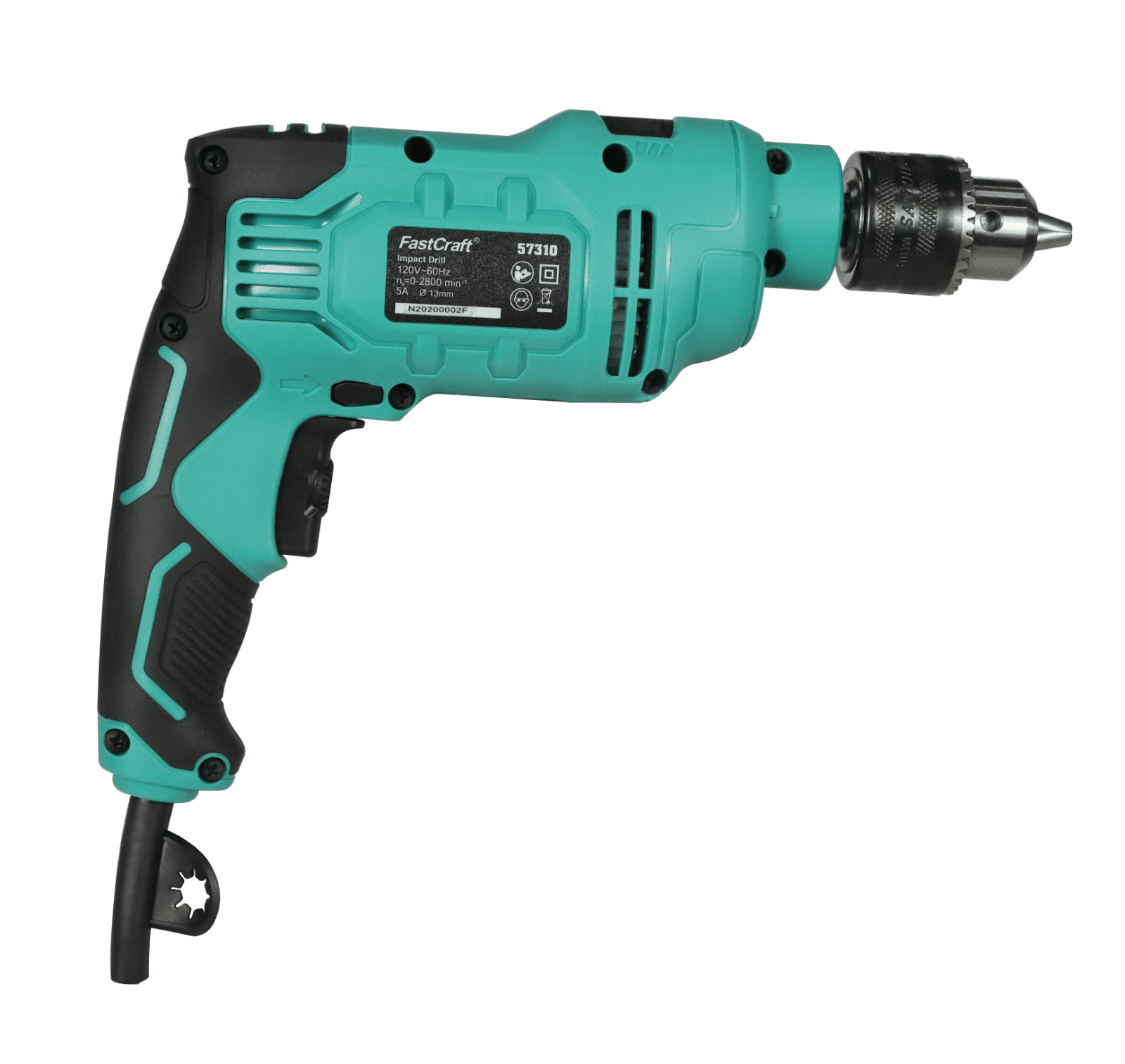 Hammer Drill- FastCraft Impact Drill Driver PRO 9A PEAK POWER 1/2-inch Chuck 0-2800RPM Dual Switch Drilling Driving, 360 Degree Rotating, 43mm Drill Collar 104pc Bit Set