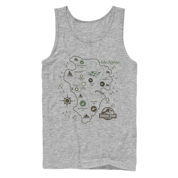 Men's Jurassic Park Isla Nublar Map  Tank Top Athletic Heather 2X Large