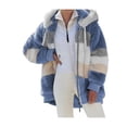 thumbnail image 3 of Women Fall Winter Warm Plush Hooded Coat Contrast Color Long Sleeve Zip Up Thick Cardigan Jacket, 3 of 6