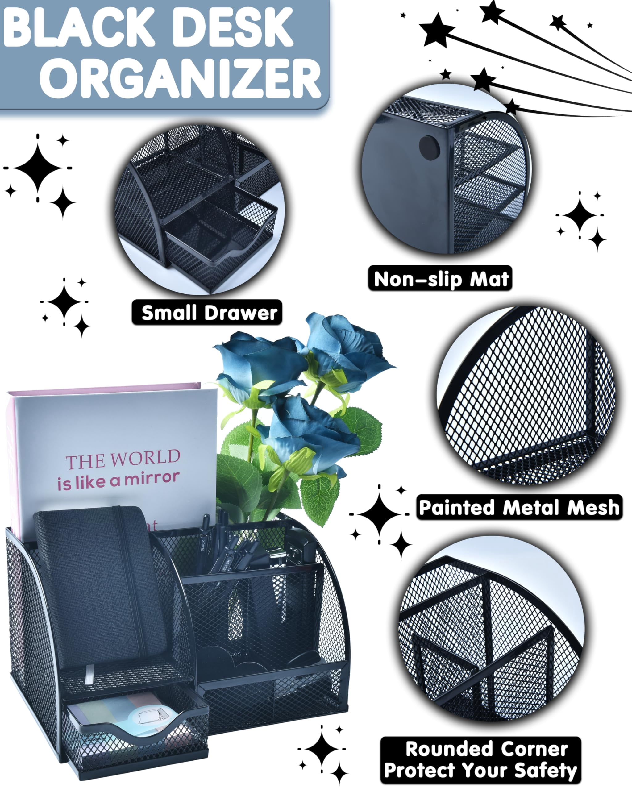 Black Desk Accessories  24pcs Office Supplies And Organizers With Tape Dispenser Stapler Staple Remover Ect Gift Box Packaging