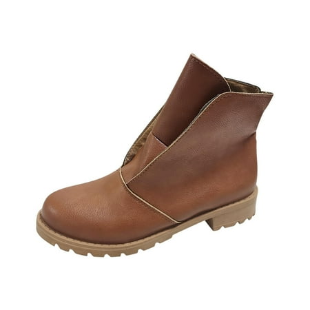 

KBKYBUYZ Women Casual Boots Retro Round Toe Shoes Boots Plus Size Slip On Boots