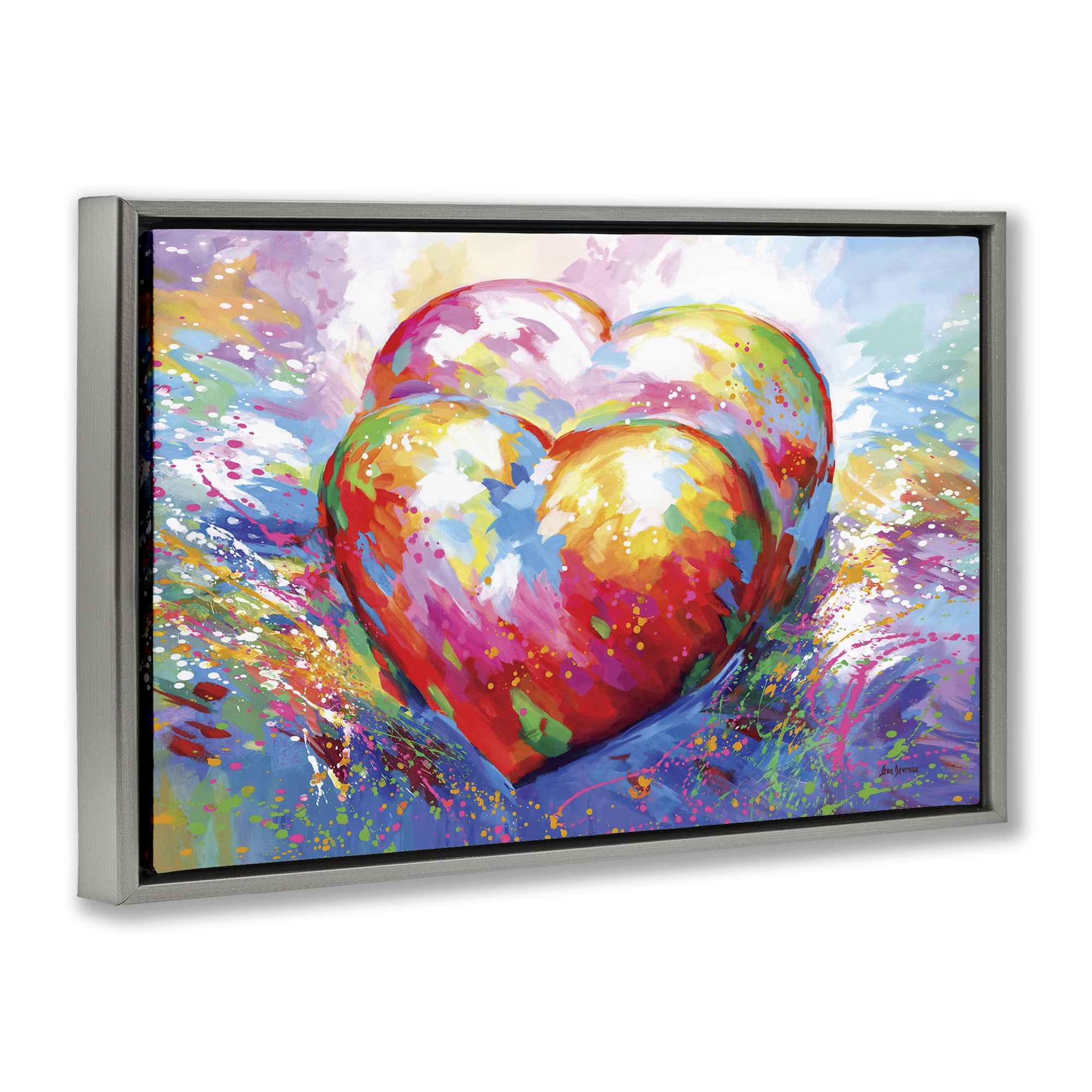 Stupell Industries Forever In My Heart Abstraction Abstract Painting Gray Floater Framed Canvas Art Print Wall Art, 25 x 17