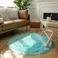 thumbnail image 2 of Ghouse Round Blue Area Rug 4 feet, Thick and Fluffy Faux Sheepskin Machine Washable Circle Plush Carpet, Faux Sheepskin Rug for Living Room, Bedroom, Kids Room, 2 of 7