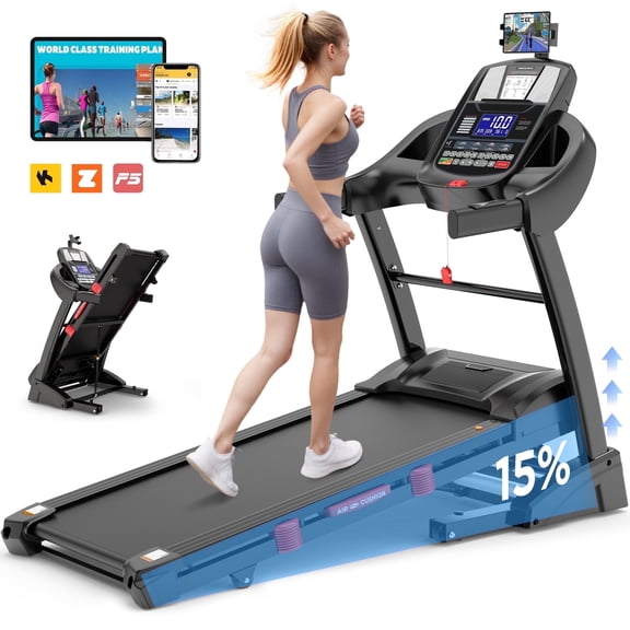 FaayFian 4.5 HP Foldable Treadmill with 15% Auto Incline, Treadmill 300 lb Capacity, Treadmills for Home,10 MPH Speed, Bluetooth APP Integration, 64 Pre-Set Programs & Smart Training Analytics