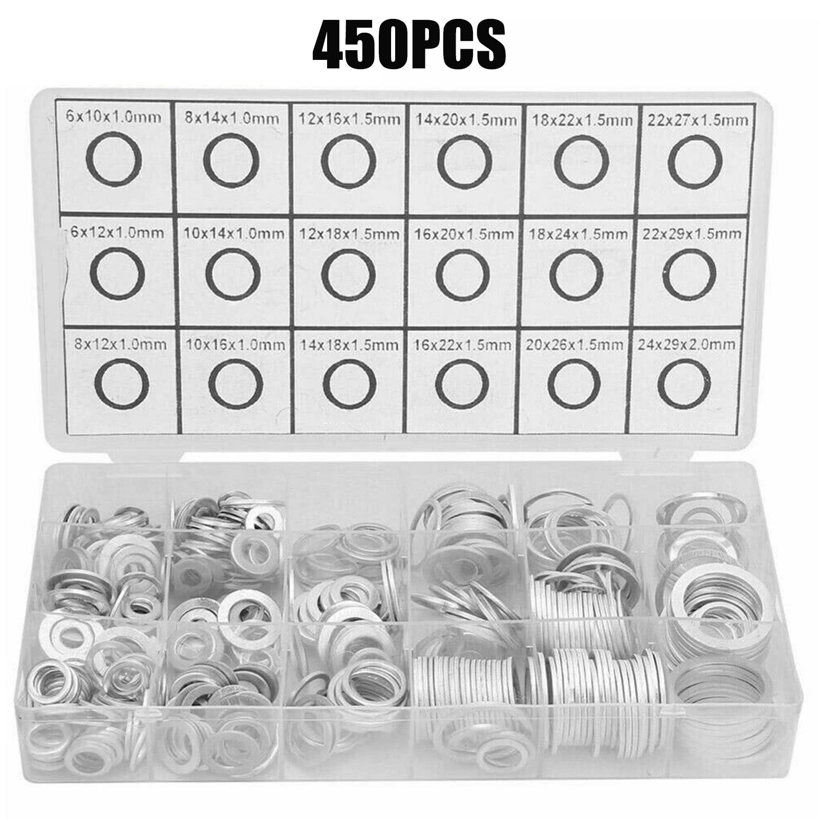 450pcs/Set Aluminum Washers Oil Drain Plug Gasket Sealing Ring Assortment Kits 