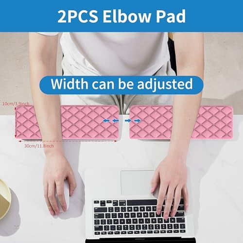 Quivanta L-Shaped Desk Elbow Pad for Desk, Memory Foam Elbow Support Padding with Non-Slip, 2-Piece Ergonomic Desk Edge Cushion, Wrist Comfort Support for Office Home (Pink Diamond Texture)