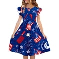 thumbnail image 2 of SGFCWSX Girls Summer Dresses 4th of July American Flag Patriotic Ruffle Sleeve Casual Tiered A-Line Kids Dress Multicolor Size 7-8 Years, 2 of 8