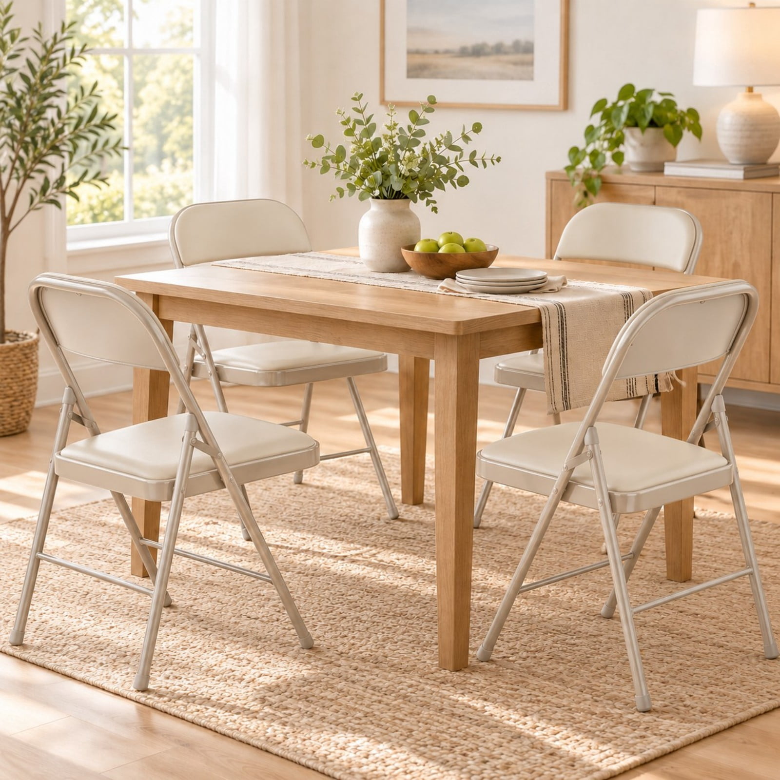 Telyra 4 Pack Folding Chairs Leather Padded Seat and Backrest Foldable Metal Chairs for Indoor Outdoor Use,khaki