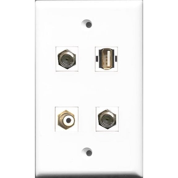 RiteAV 1 Port RCA White 2 Port Coax Cable TV- F-Type and 1 Port USB A-A Wall Plate