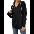 thumbnail image 2 of Sudadera con Capucha y Cordón para Mujer, Suéter Holgado de Larga, Talla Grande Negro XXL, 2 of 9
