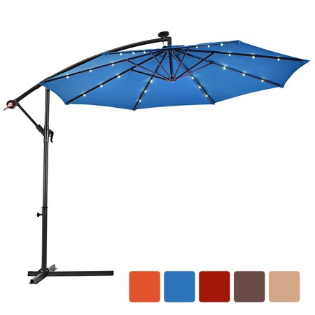 Costway 10 Hanging Solar Led Umbrella Patio Sun Shade Offset Market W Base Blue Walmart Canada