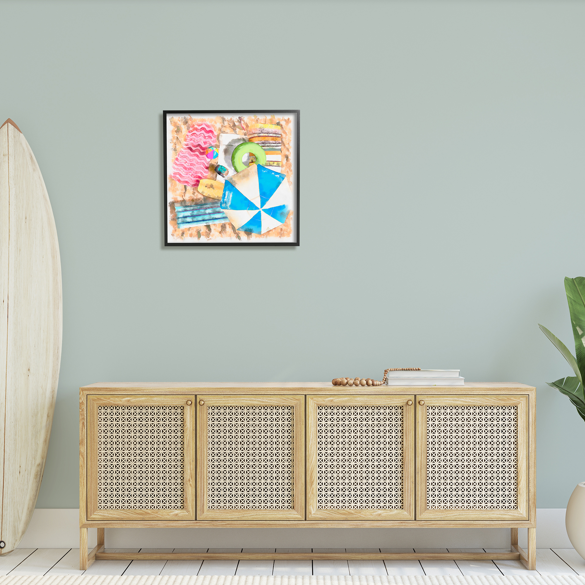 Stupell Industries Tropical Summer Beach Lounge Towel Umbrella Floats, 24 x 24,Design by Alonzo Saunders