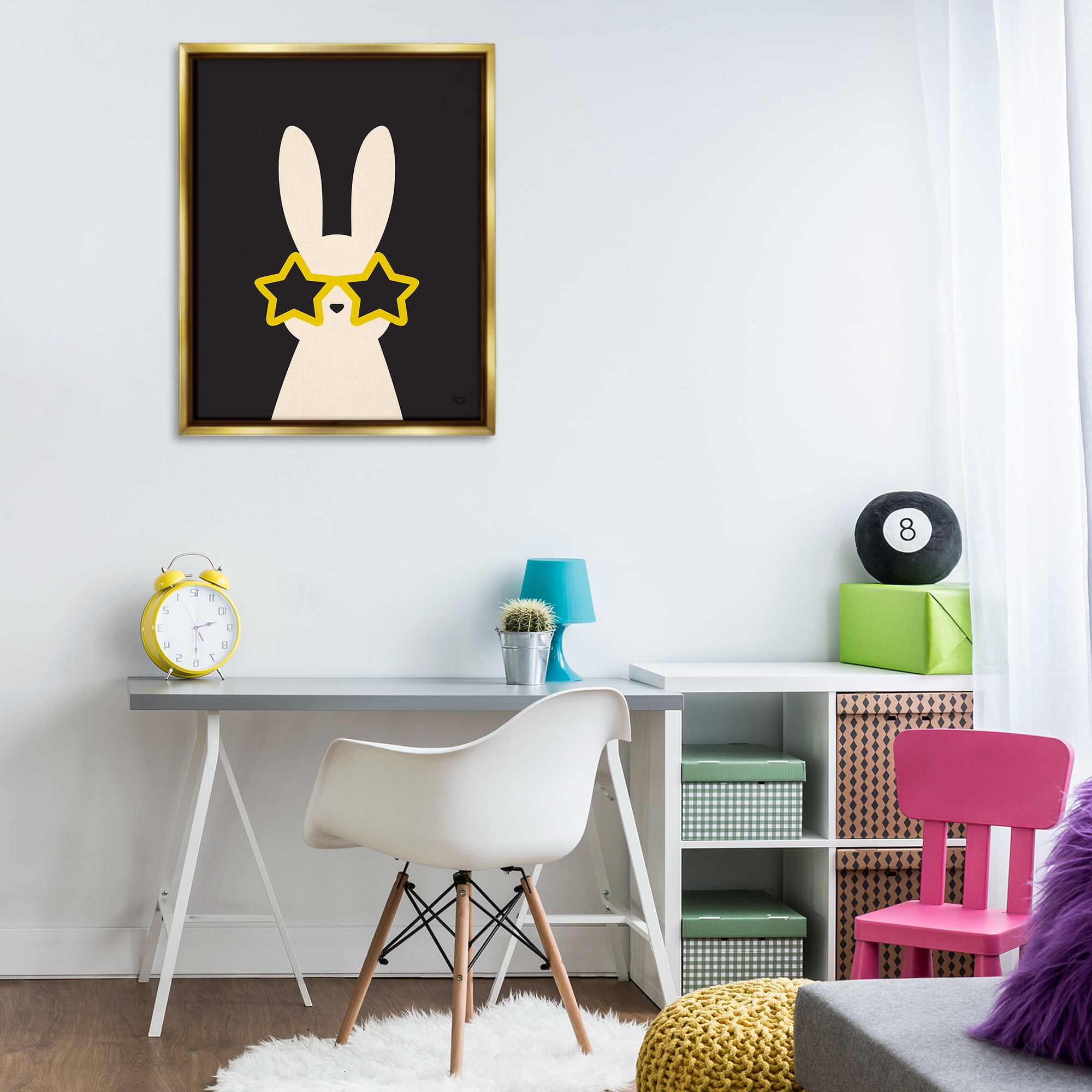 Stupell Industries Rabbit with Star Glasses Animals Painting Gold Floater Framed Canvas Art Print Wall Art, 25 x 31