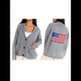 thumbnail image 1 of Cárdigan con Estampado de Bandera, Informal, Holgado, de Larga, con Cuello en V, Estilo Europeo y Americano, Cárdigan Grueso Gris S, 1 of 8
