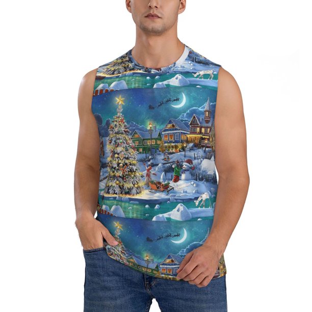 Balery Christmas Tree Camisetas sin mangas para hombre, absorbe la humedad y protege contra el mal olor.-3X-Large