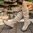 thumbnail image 3 of Rokment Slouchy Boots for Women Knee High 2025 Fashion Buckles Suede Chunky Block Low Heel Wide Calf Tall Dress Boots Khaki Size 9, 3 of 8