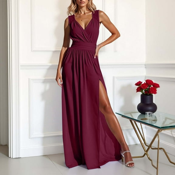 Elegant Women's Formal Dress For Party Evening Gown V Neck Lace Hollow Out Design Dress Spring Summer Fall Occasion Wear Formal Dresses for Juniors Wedding Dresses for Women Petite Party Dress Wedding