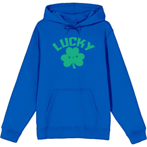 St. Patrick's Lucky Clover Blue Adult Long Sleeve Hoodie-Medium