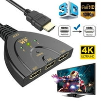 3-Port 4K HDMI Switch Splitter, 3 in 1 Out HDMI Switcher Support Full HD 4K 30Hz 1080P 3D Player, Compatible with HDTV, PS4, PS3, Xbox, Roku, Fire Stick, PC, TV