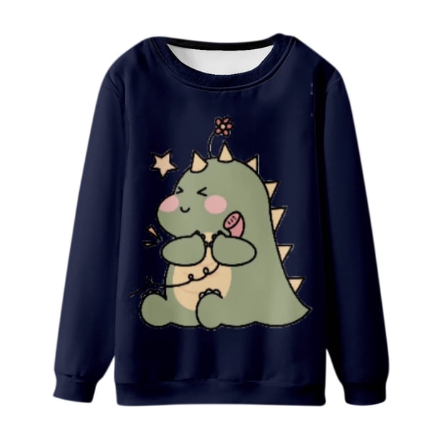 Suéter de cuello redondo de moda informal para hombre, jersey con estampado de dinosaurio 3D, camisetas de manga larga Pompotops oipoqjl38663