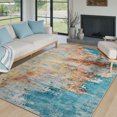 thumbnail image 3 of RUG ROBOT Abstract Living Room Rug 5'x7', Soft Washable Area Rugs for Bedroom Non Slip, multi color area rug，Ultra-Thin Low Pile Modern Indoor Carpet for Dining Room Kitchen Office, Yellow/Blue, 3 of 11