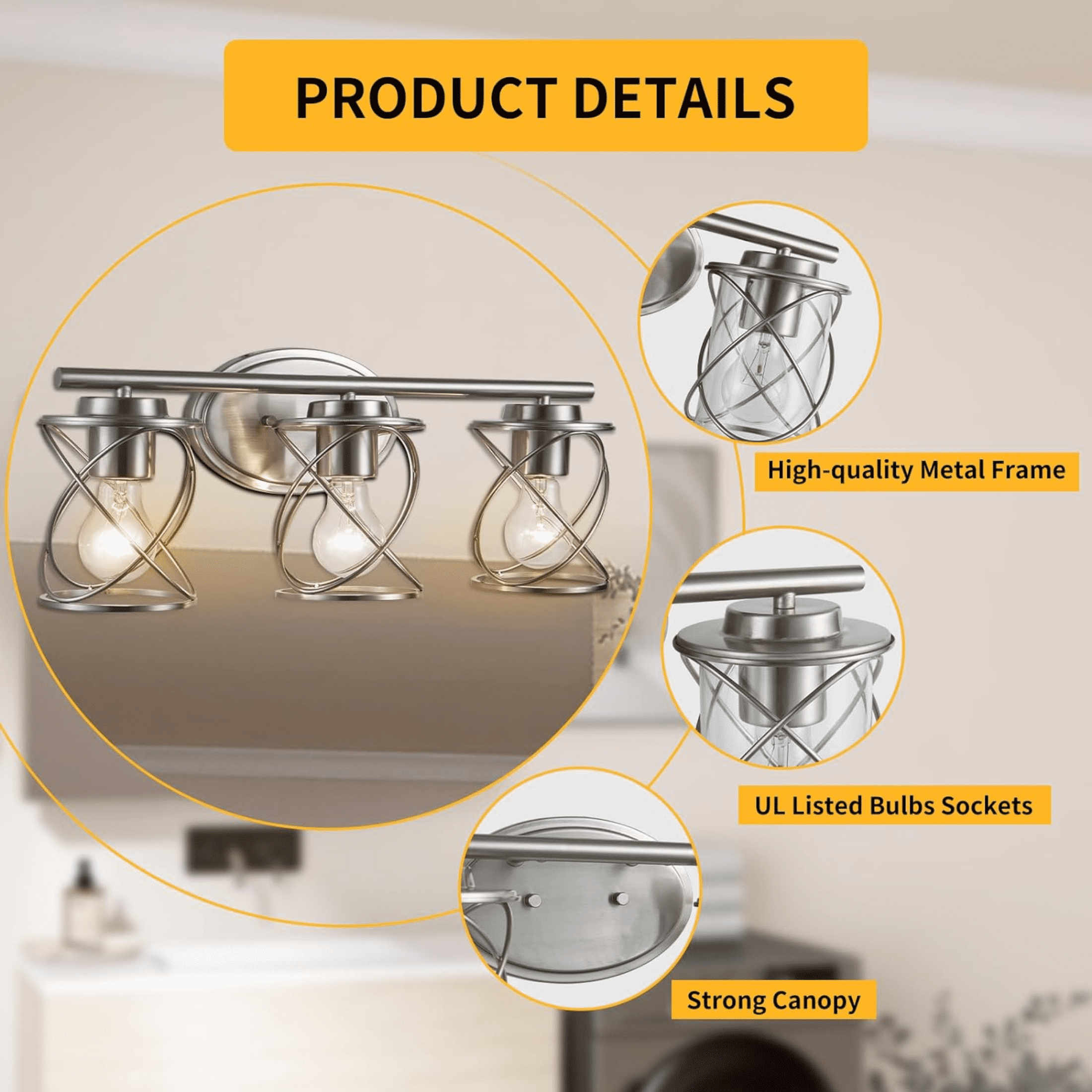 mavcadonf 3-Lights Brushed Nickel Multi Mounting Position LED Vanity Light with Clear Glass Shade