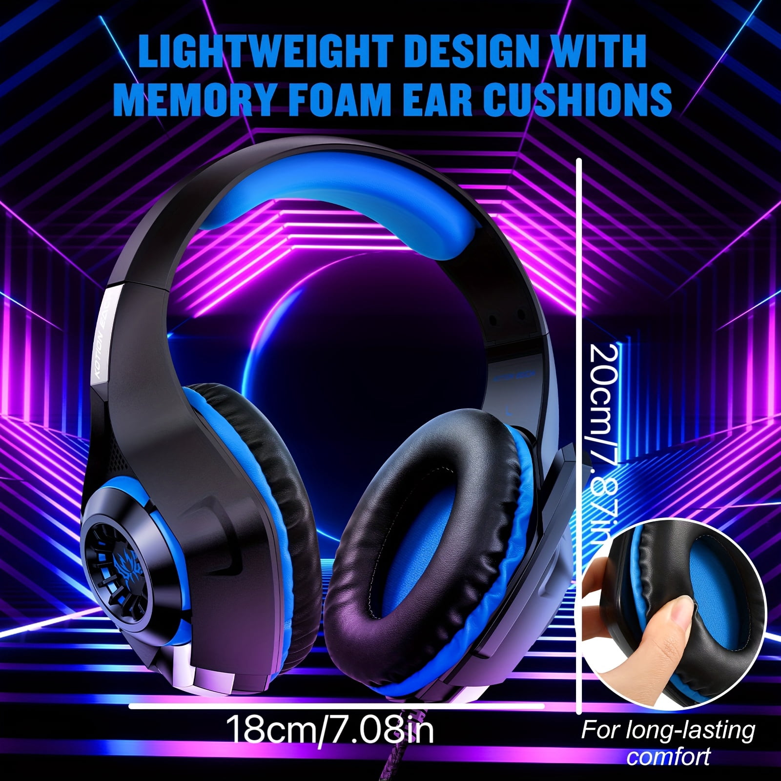 Gaming Headset Headphones for PC, Mac, Ps5, Ps4, Gaming Headphones with Noise Cancelling Mic LED Light Over Ear Headphones for Xbox Series X/S, NS