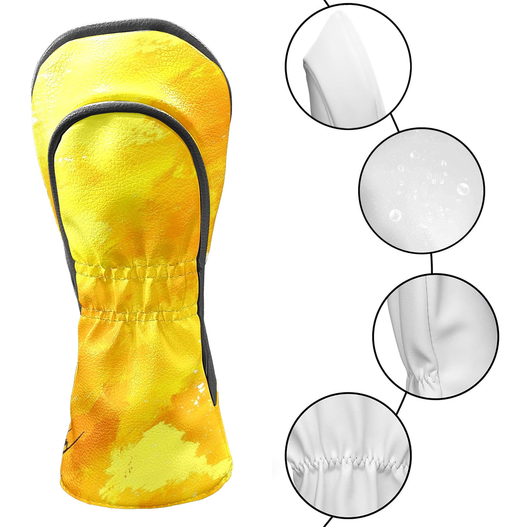 Golf Club Covers PU Leather Waterproof Head Covers for Fairway Woods Hybrids Yellow Painting Unisex Fits Most Brands