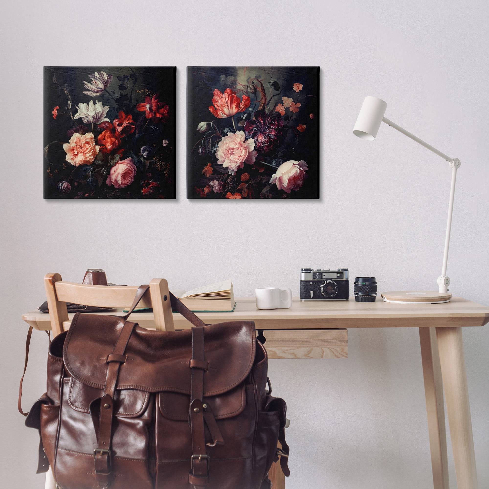 Stupell Industries Vintage Bouquet on Black Botanical & Floral Photography Gallery Wrapped Canvas Art Print Wall Art, 17 x 17, Set of 2