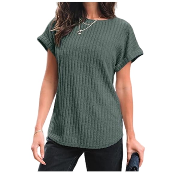 Women Elastic Cinched Waist Top Cap Sleeve Batwing Banded Bottom Shirts Dressy Casual Outfits 2026 Army Green L