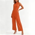 thumbnail image 7 of PBFRDSJ Jumpsuits for Women Casual Sleeveless Mock Neck Ruched Wide Leg Jumpsuit Casual Formal Long Romper with Pockets, 7 of 7
