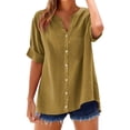 thumbnail image 2 of T Shirts For Women Gold Womens Tops Fashion Loose Button Stand Solid Color Sleeve Collar Casual Pocke Summer Tops, 2 of 7