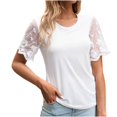 thumbnail image 1 of JUNWELL Blouses de Bureau pour Femmes pour le Travail Décontracté Col Rond Patchwork en Maille Manches Courtes Tunique Tops Tendance Couleur Unie Chemises en Coton Vin TTG, 1 of 5