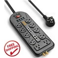thumbnail image 1 of Wall Mountable Surge Protector Power Bar with 10 Outlets, Flat Plug Power Extension Power Strip with 4 USB Ports and 3ft Extension Cord, 1 of 8
