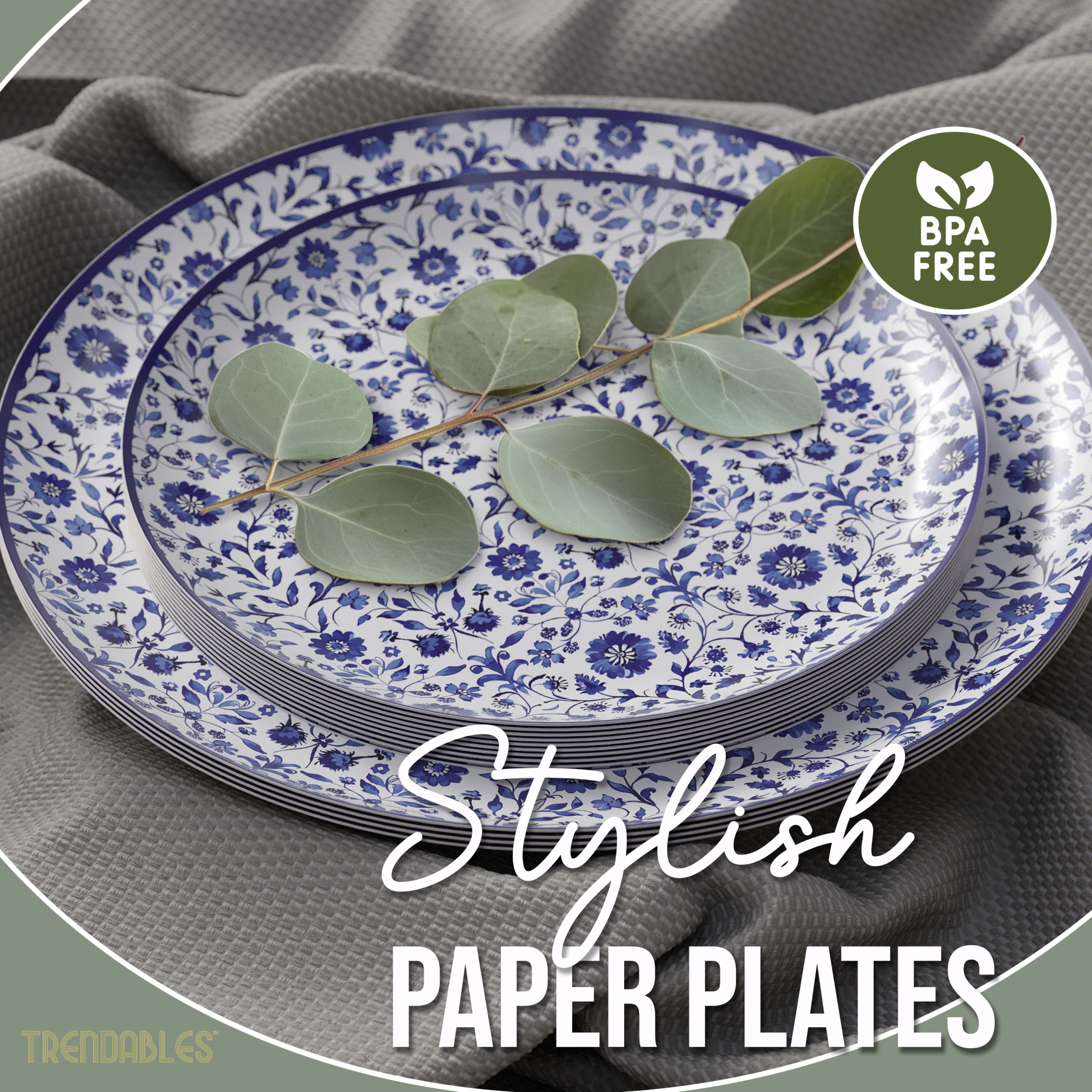 Crown Display Heavy Duty Paper Plates Set for 32 Guests, 64 Fancy Disposable Plates, Florentine