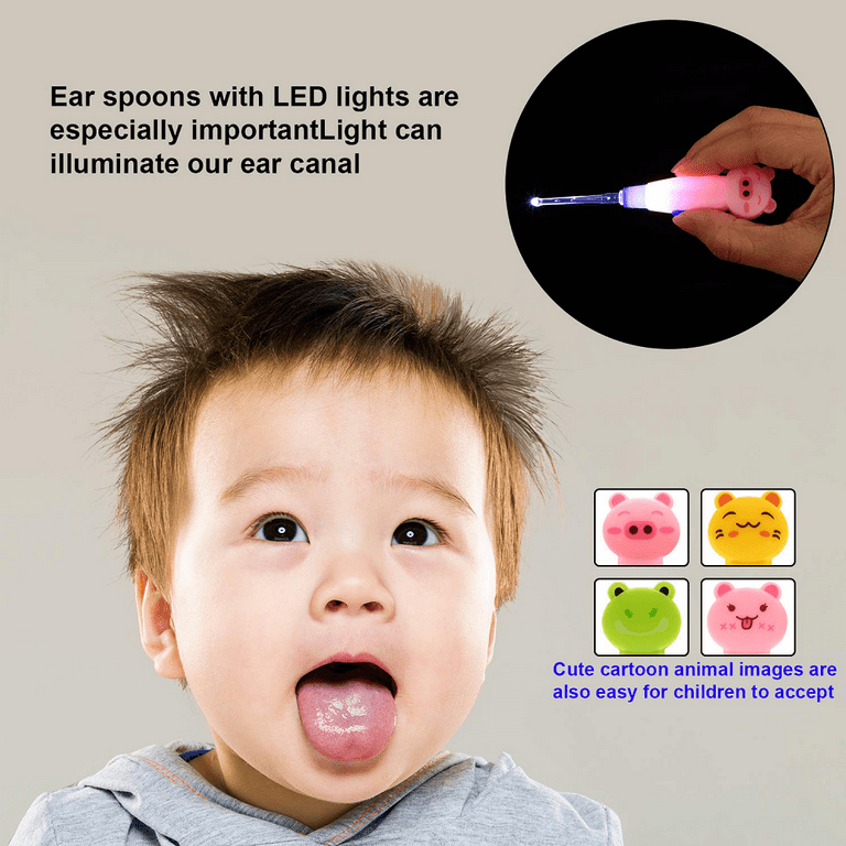 Kids Ear Wax Removal LED Light Children Earwax Remover Tool LED Illuminated  Ear Pick Ear Wax Remover Clip Ear Spoon Cleaner with LED Light for Toddlers  Infant Baby Adult,1 set of 4pcs 