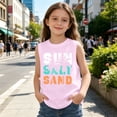 thumbnail image 5 of OSOLU Children Girls Tank Tops Crew Neck Coconut Tree Letter Gradient Print Outdoor Play Lightweight Sleeveless Fashion Vacation Tops, 5 of 6