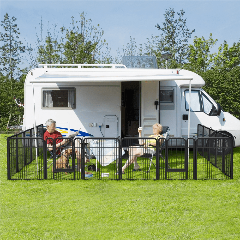 Alden Design 31.5" Tall 16 Panels Metal Dog Playpen Dog Gate for Outdoor/Indoor, Black