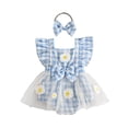 thumbnail image 3 of RMGVDSD Baby Girl Clothes Infant Girls Ruffle Sleeveless Floral Romper Plaid Dress Bodysuits Dresses Headband Set Cute Summer Outfit 6-12 Months, 3 of 9