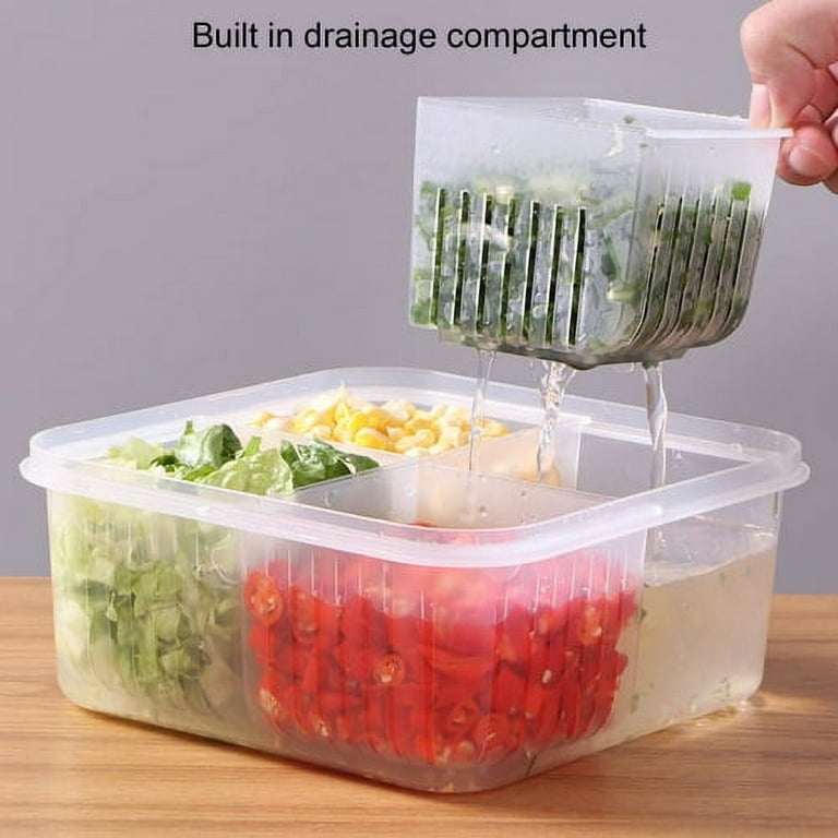 SPRING PARK Divided Veggie Tray with Lid Vegetable Storage Square