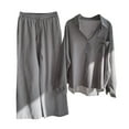 thumbnail image 1 of Womens 2 Piece Outfit Loungewear Sets Button Down Shirt and Casual Wide Leg Pants Set, 1 of 5