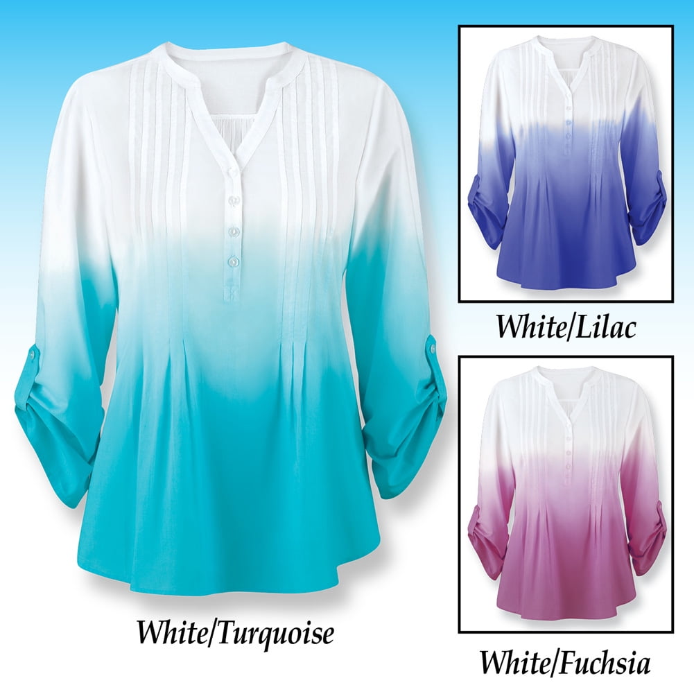 Collections Etc Women S Dip Dye Pintuck Ombre Shirt