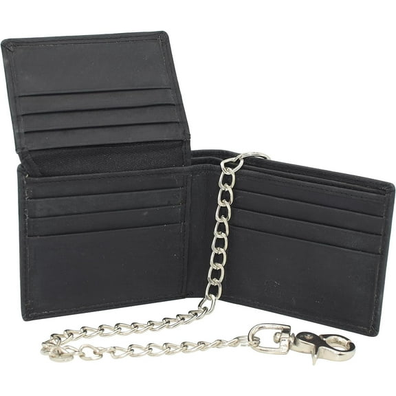 RFID Blocking Men's Classic Bifold Vintage Leather Chain Wallet for Men Black