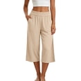 thumbnail image 2 of Bloomae Women's Capri Pants Lightweight Loose Fit Casual Palazzo Capris Elastic High Waisted Wide Straight Leg Comfy Lounge Cropped Trousers with Pockets, 2 of 6