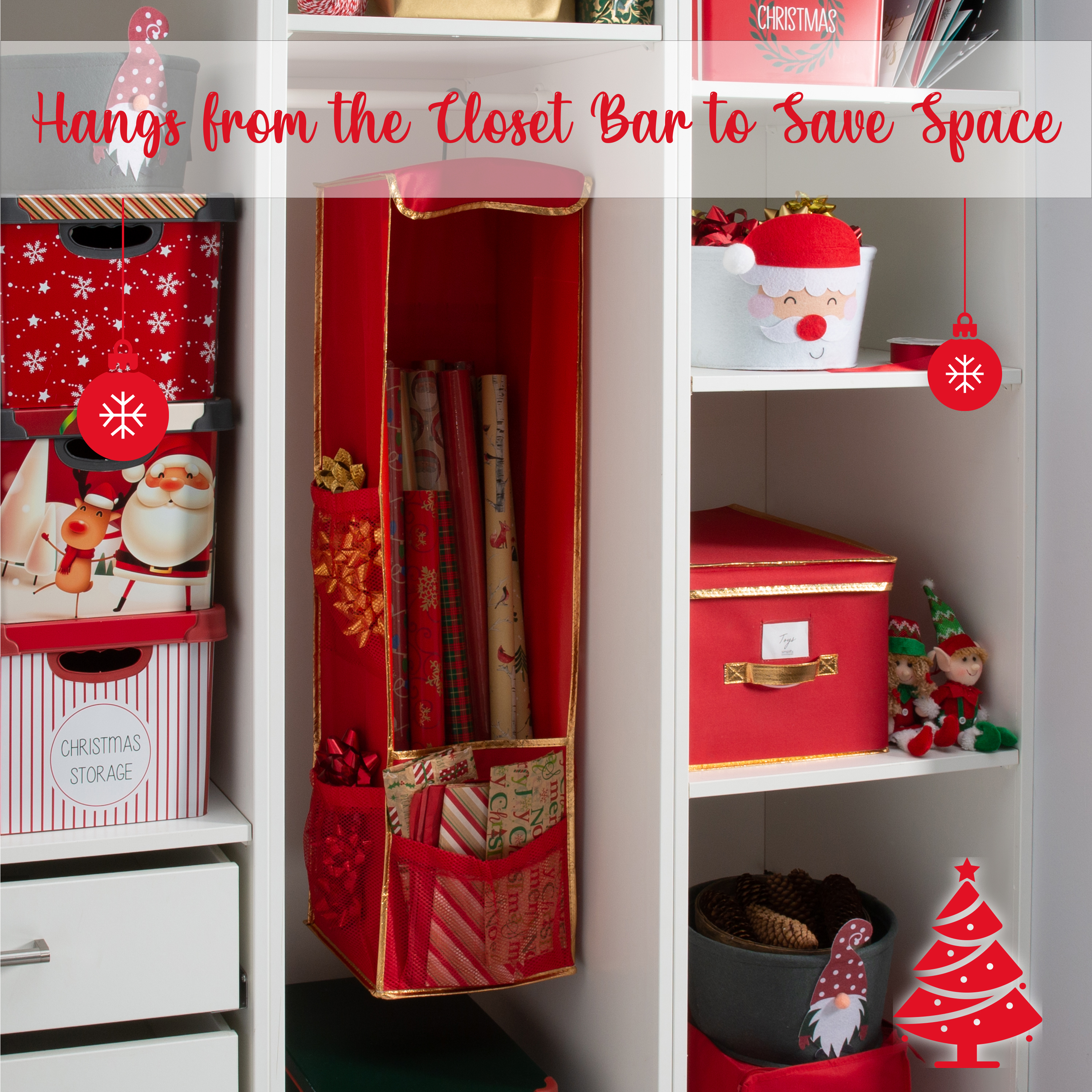 Simplify Hanging Holiday Gift Wrap Organizer, Red photo 4
