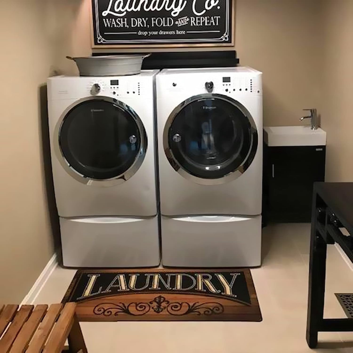Rug Runner Vintage Anti Fatigue Mat Farmhouse Washer Dryer Rug Non Slip Comfort Floor Mat for laundry room, Washroom, Kitchen, Bathroom, 48"x20"