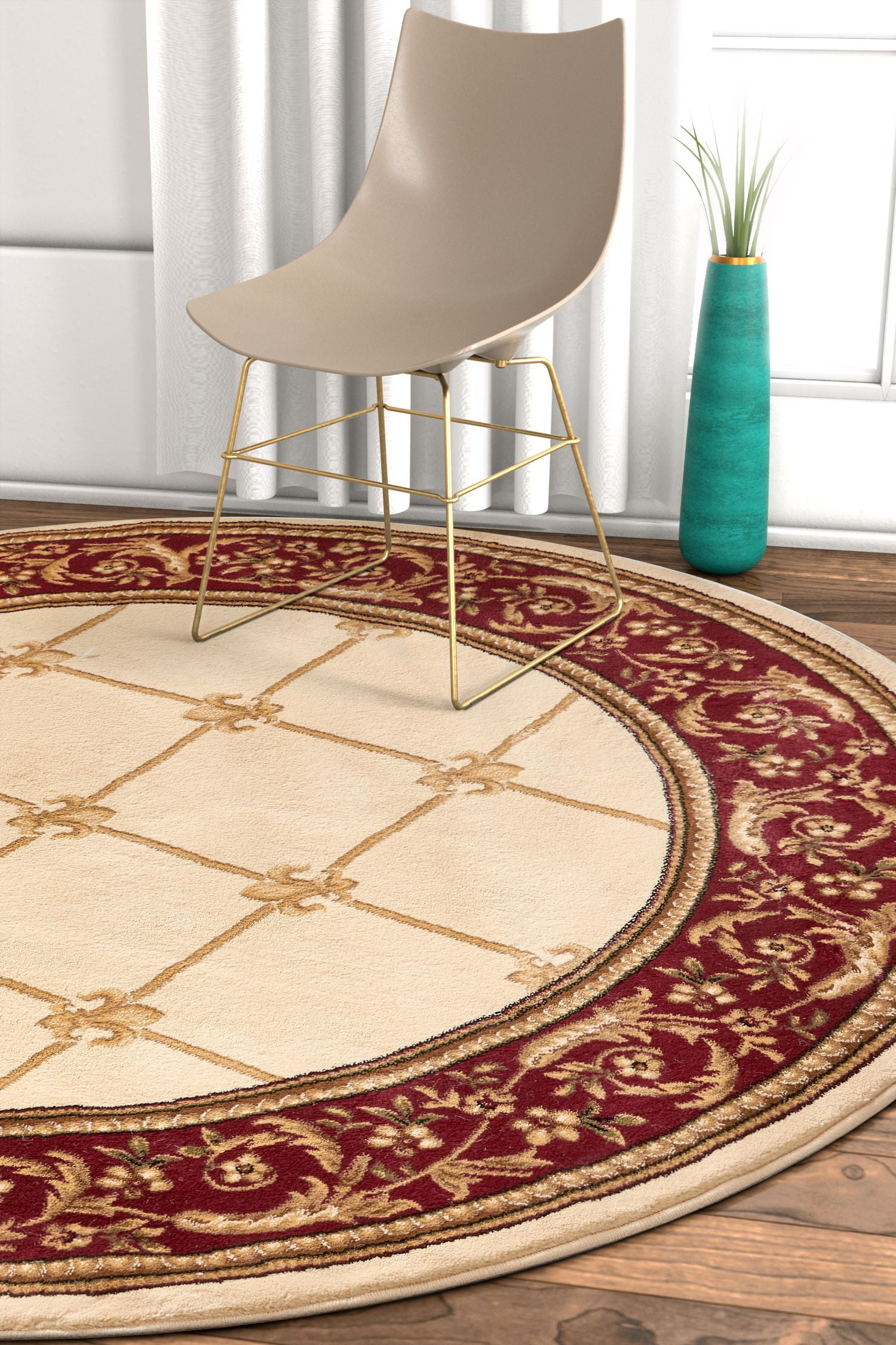 Well Woven Barclay Vane Willow Damask Beige Modern Area Rug 7'10'' Round